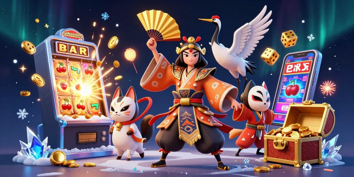 Experience thrilling games with jokacasino casino's vibrant 3D illustration, featuring dynamic slot elements.