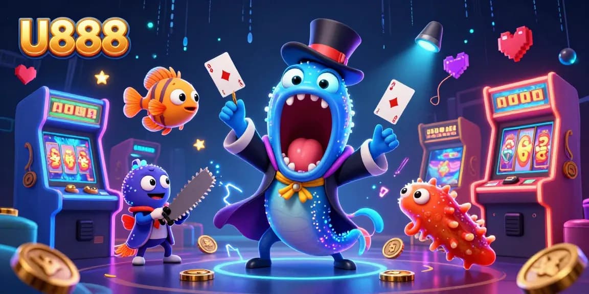 U888 brings excitement with bioluminescent eel and anglerfish in a magical casino scene.