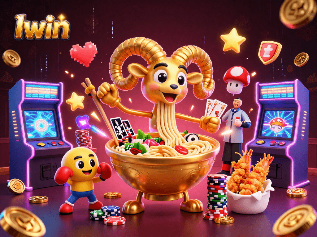 Iwin brings thrilling fun as a golden ramen bowl dealer and gyoza sidekick in a vibrant casino scene.
