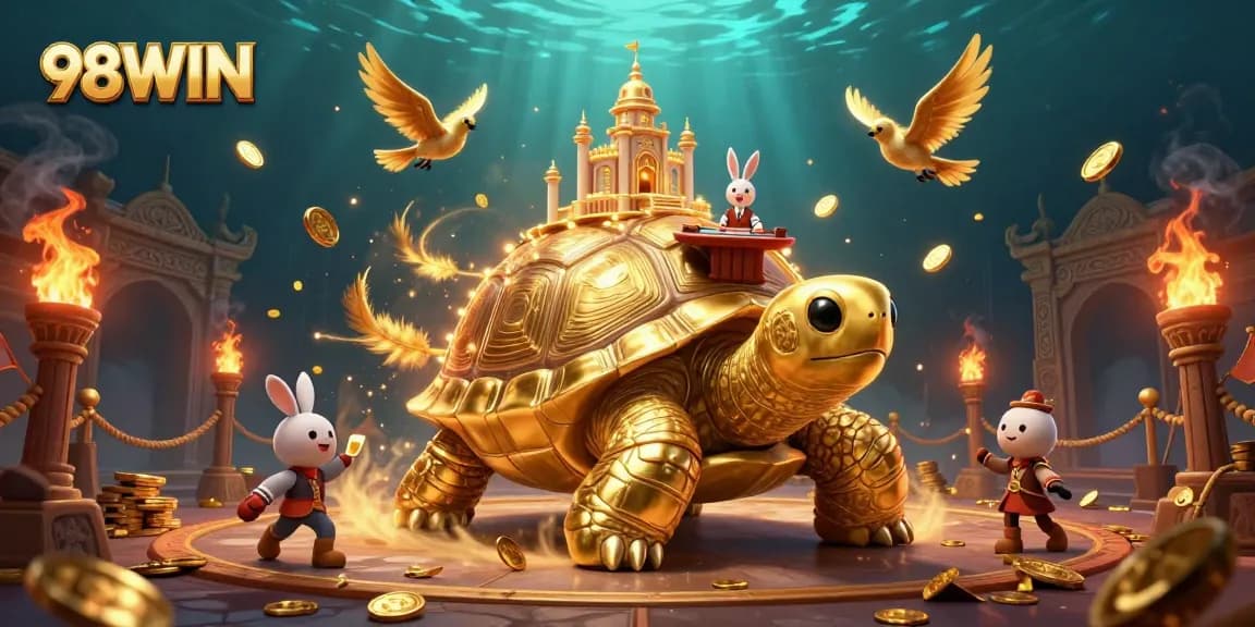 Experience thrilling moments at 98WIN casino with an enchanting illustration of a golden tortoise casino.
