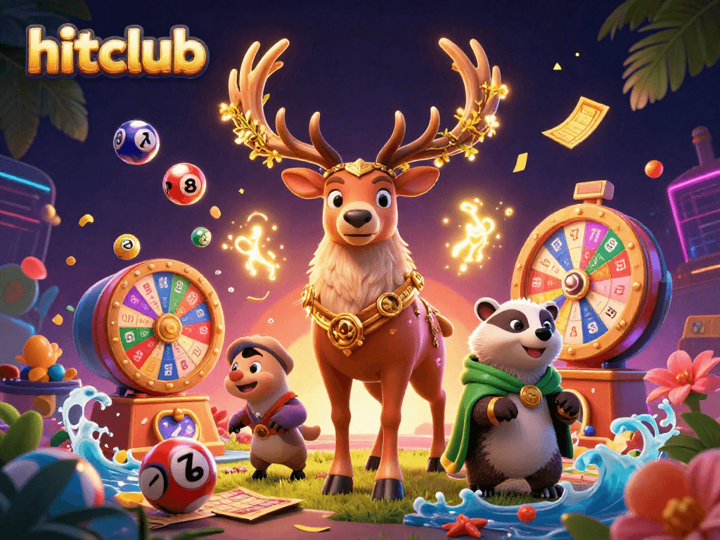 Experience gaming excitement at hitclub with vibrant lottery elements and enchanted characters.
