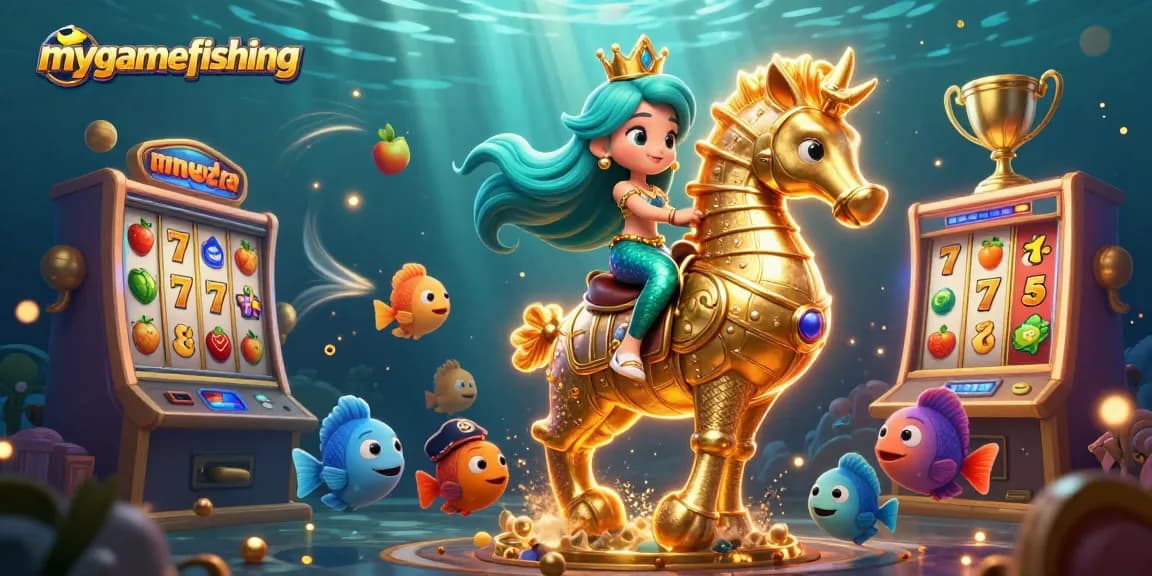Catch exciting jackpots with mygamefishing in this vibrant slot-themed underwater scene.