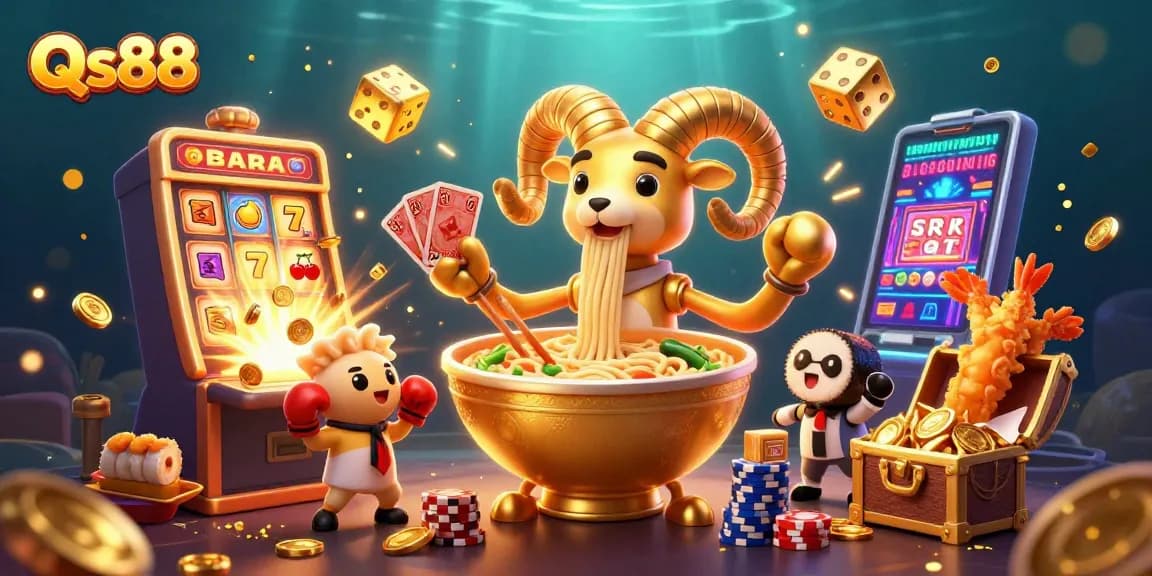 Experience thrilling action with Qs88’s vibrant casino-themed digital illustration scene.