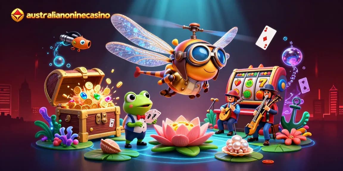 Play engaging games at australianonlinecasino with a lively casino scene featuring unique characters.