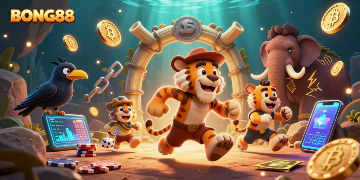 BONG88 captures the excitement of a prehistoric casino with caveman characters and crypto elements.