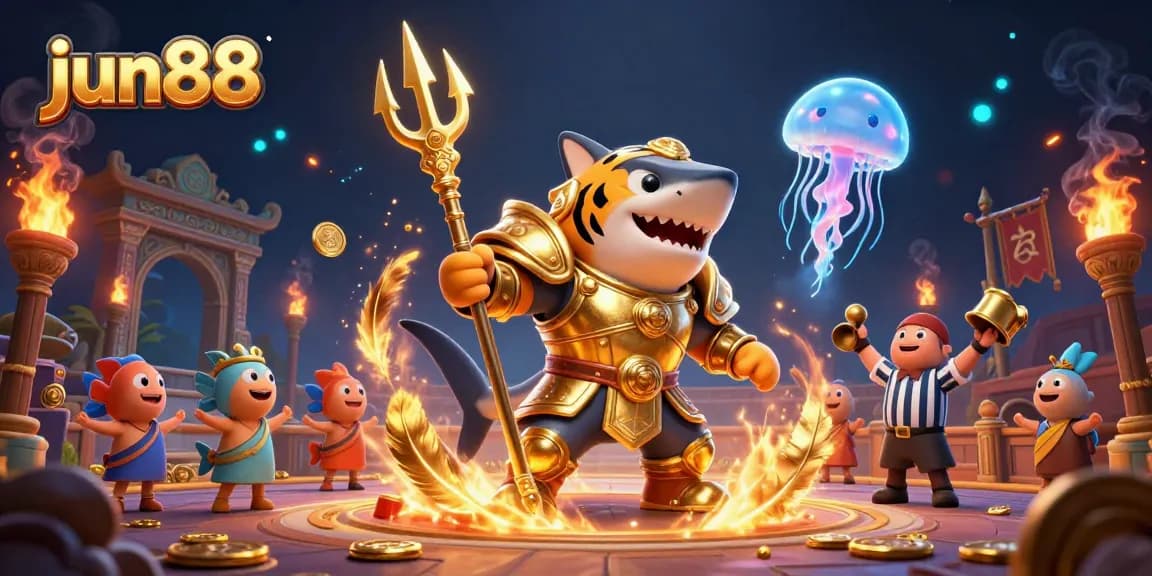 Experience the thrill of jun88 as a ferocious shark gladiator battles in an underwater casino arena.