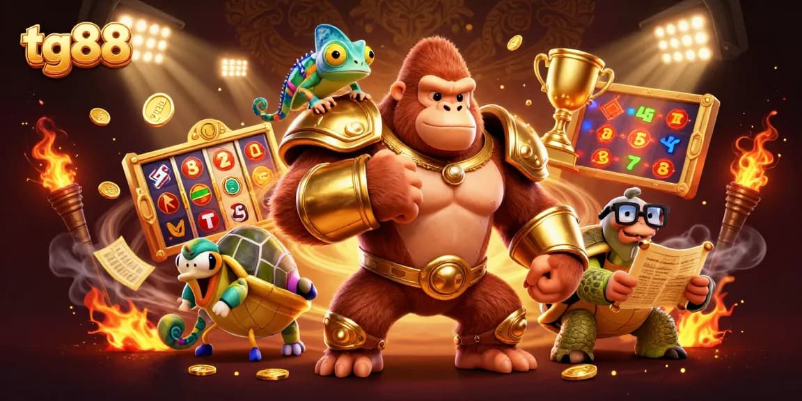 Join tg88 in a vibrant celebration of jackpots and action-packed casino thrills with a powerful mascot.