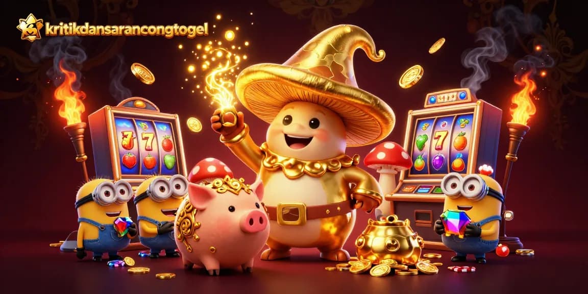 Spin the reels with kritikdansarancongtogel's 3D wizard and treasure pig in a vibrant casino scene.