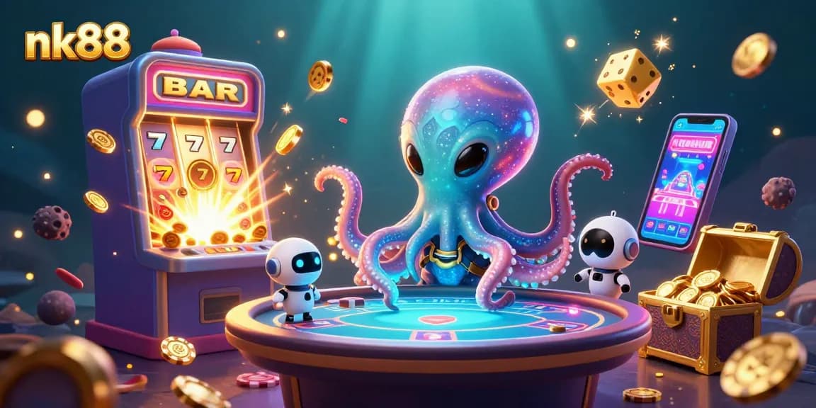 Engage in thrilling nk88 gameplay with our galactic poker scene and vibrant casino elements.