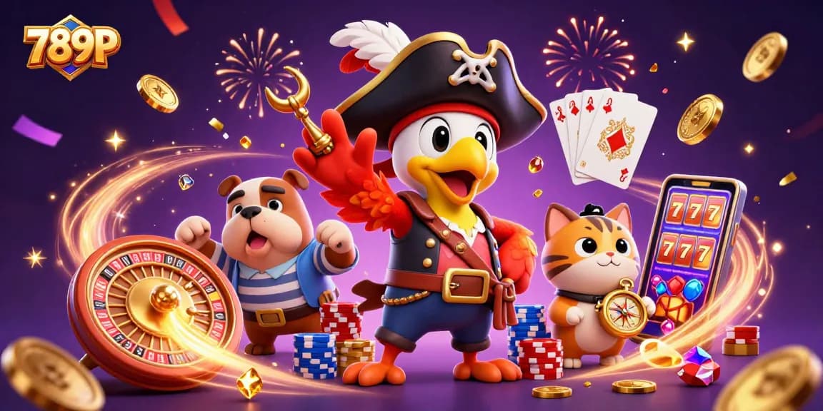 Experience the thrill of 789P with dynamic casino characters amid gold coins and game elements.