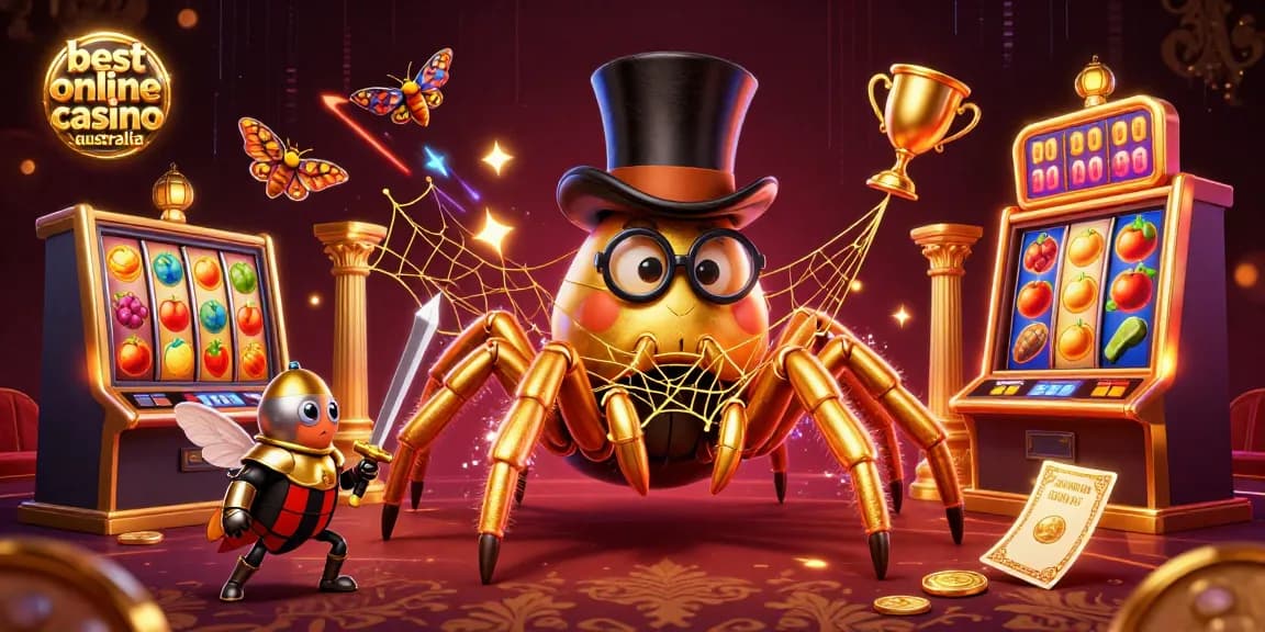 Experience the excitement at the best online casino Australia with golden slots, a brave knight, and dynamic gaming elements.