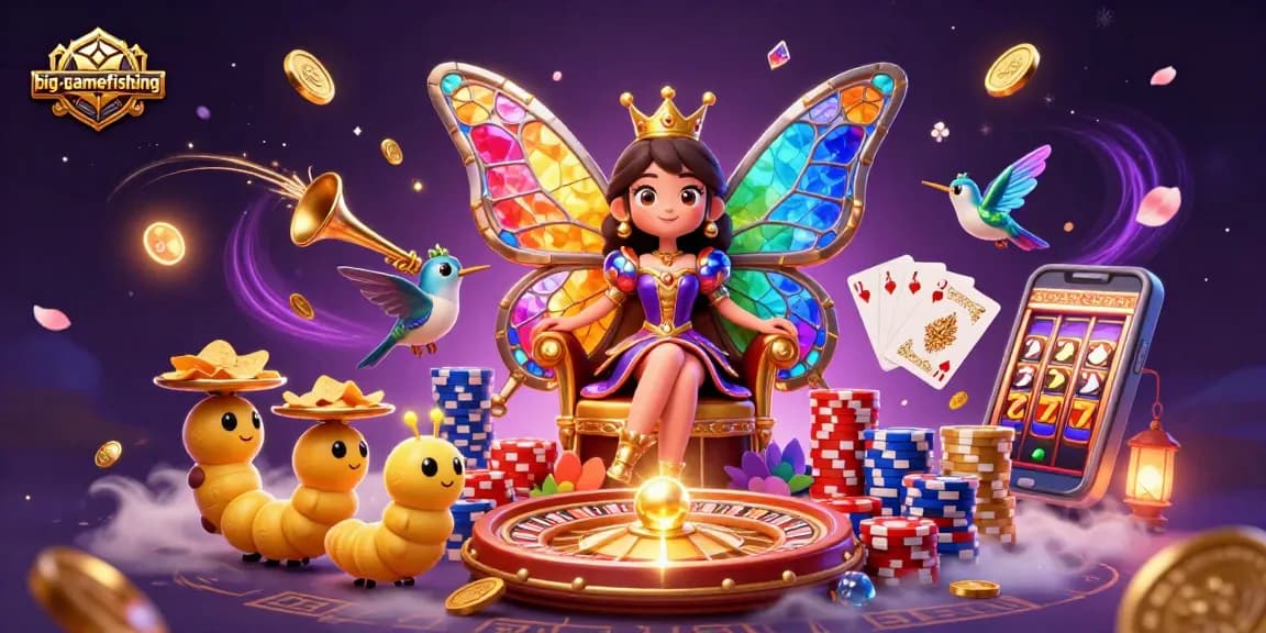 Engage with big-gamefishing surrounded by vibrant casino elements, including chips and sparkling gems.