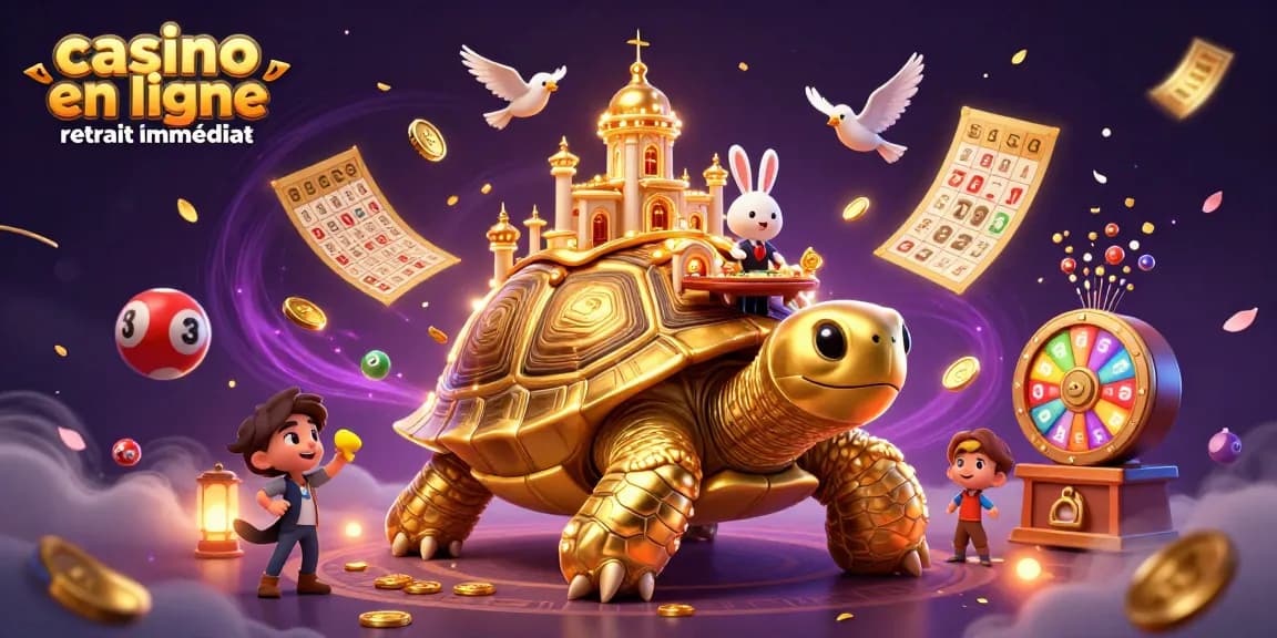 Jouez au casino en ligne retrait immédiat avec des gains illuminés par une tortue dorée.