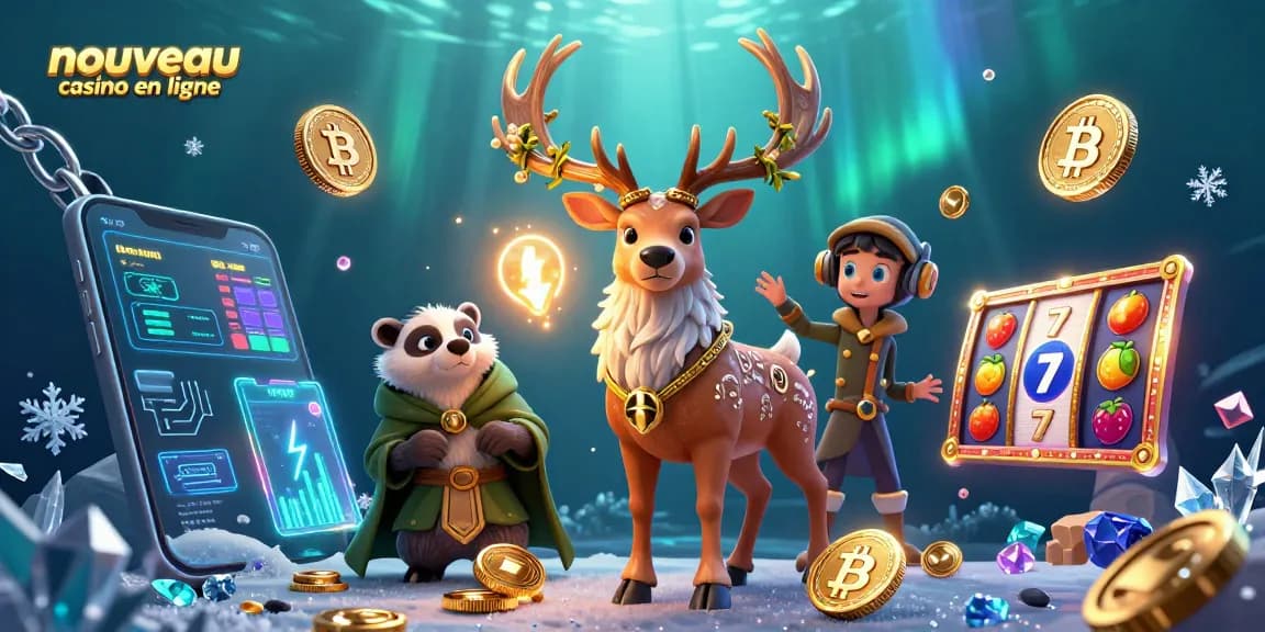 Les joueurs découvrent le nouveau casino en ligne avec un cerf druide, des pièces et des lumières flottantes.
