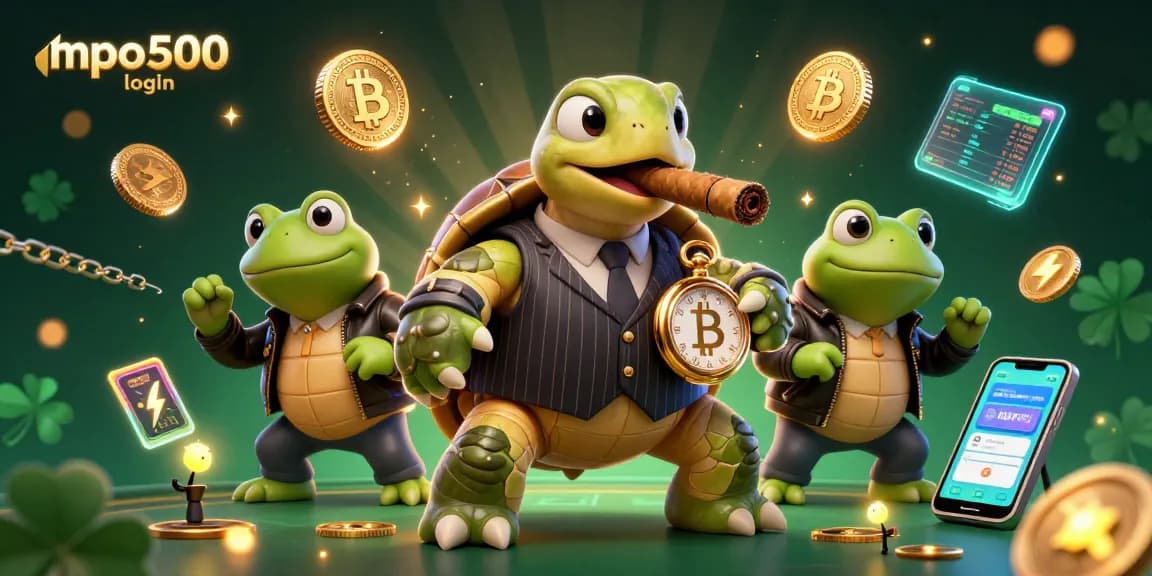 Experience the thrill of mpo500 login with a visual representation of a casino scene featuring a snapping turtle and bullfrog enforcers.