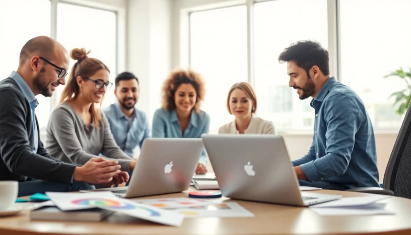 Engaging professionals at a website design agency Melbourne collaborating creatively.