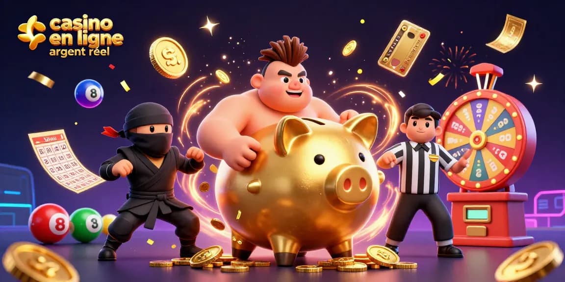Jouer sur le casino en ligne argent réel avec des personnages colorés et des éléments de jeu animés.