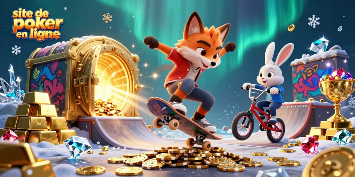 Jouez sur le site de poker en ligne avec des personnages de casino animés et des trésors scintillants