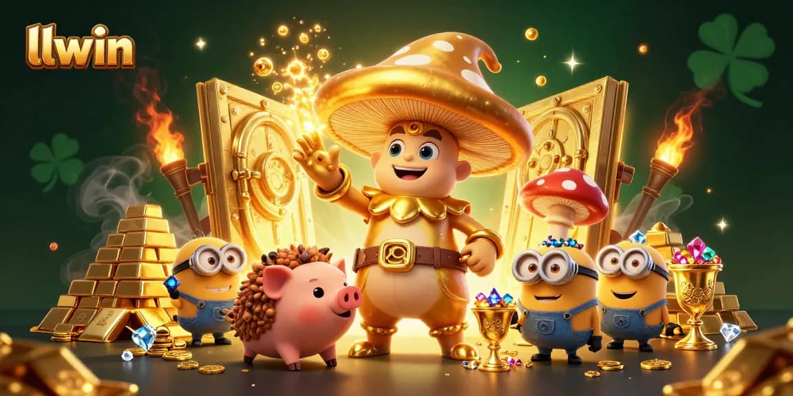Experience the excitement of llwin's magical world of gambling with golden treasures and gems.