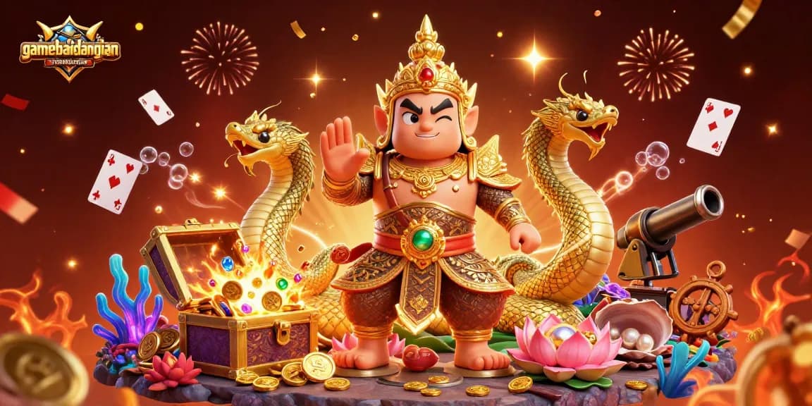 Immerse in gamebaidangian's excitement with vibrant characters, gaming elements, and festive decor.