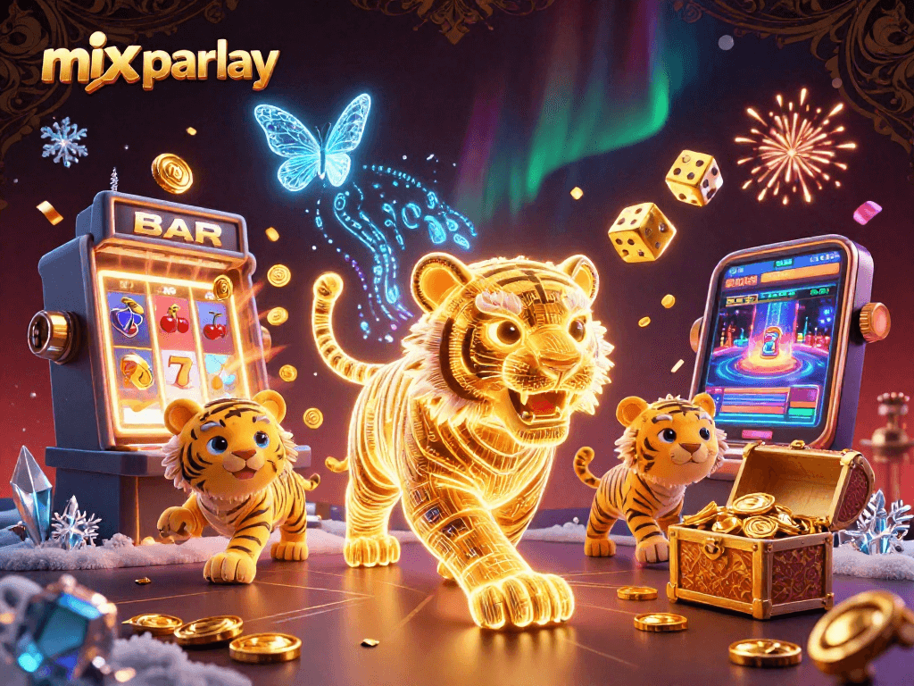 Experience the thrill of mix parlay betting with a vibrant 3D casino scene showcasing winning elements and excitement.