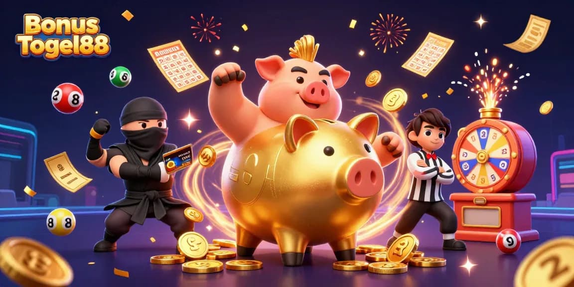 Experience the thrill of Bonus Togel88 with vibrant lottery elements and exciting characters in action.