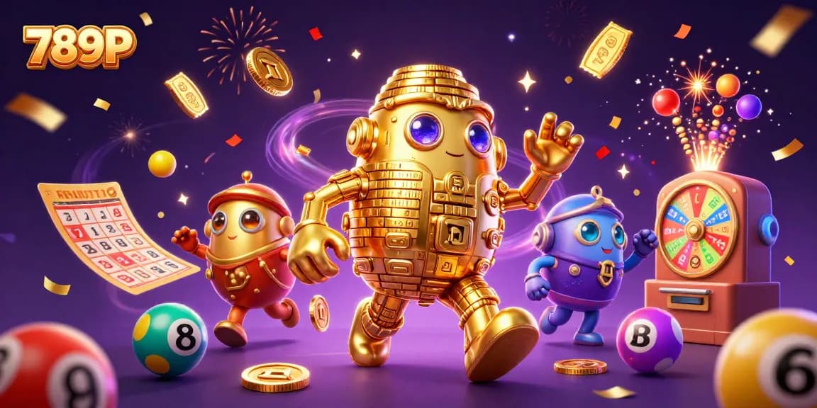 Experience thrilling gaming adventures with 789P's vibrant lottery and casino elements in dynamic 3D illustration.