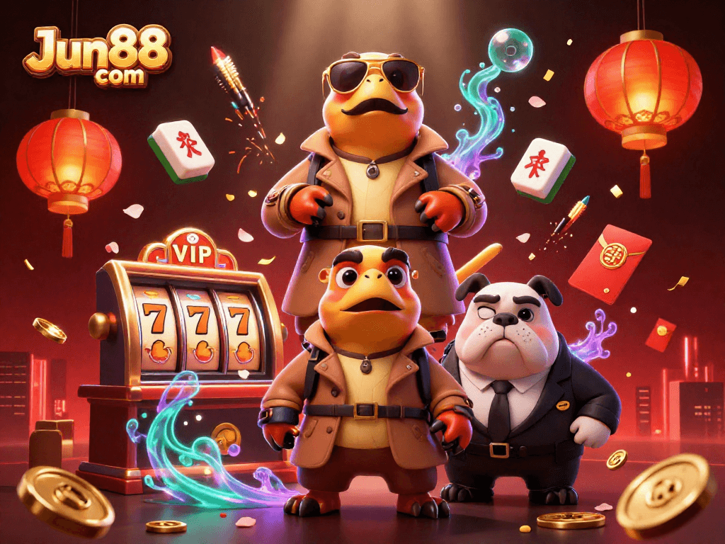 Experience thrill at Jun88 com with 3D raptors in a trench coat entering a vibrant VIP casino lounge.