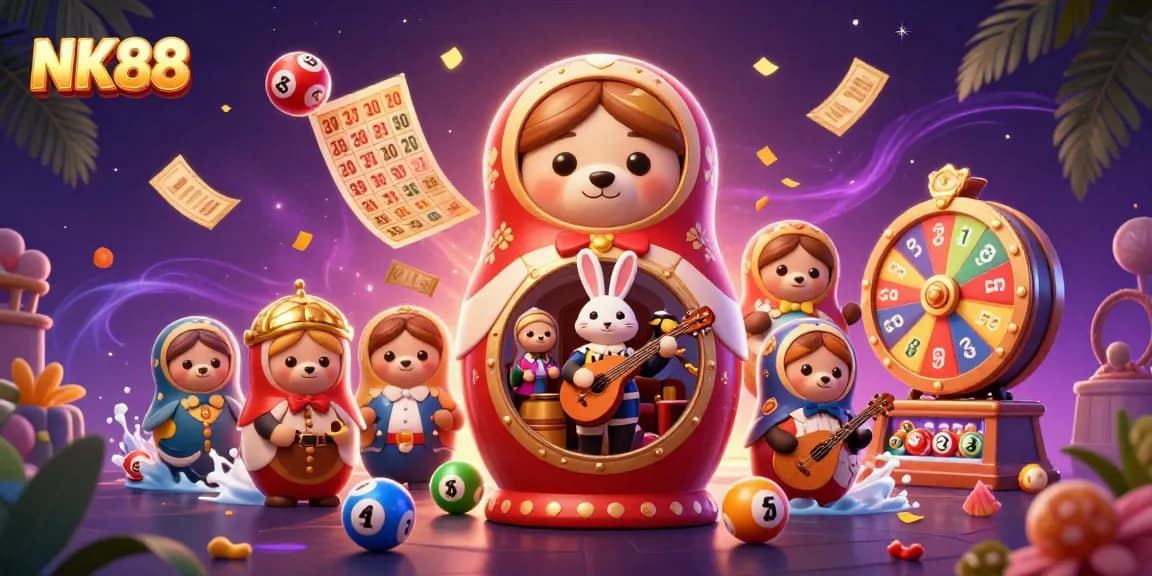 Experience vibrant excitement with NK88 in this colorful casino-themed scene.