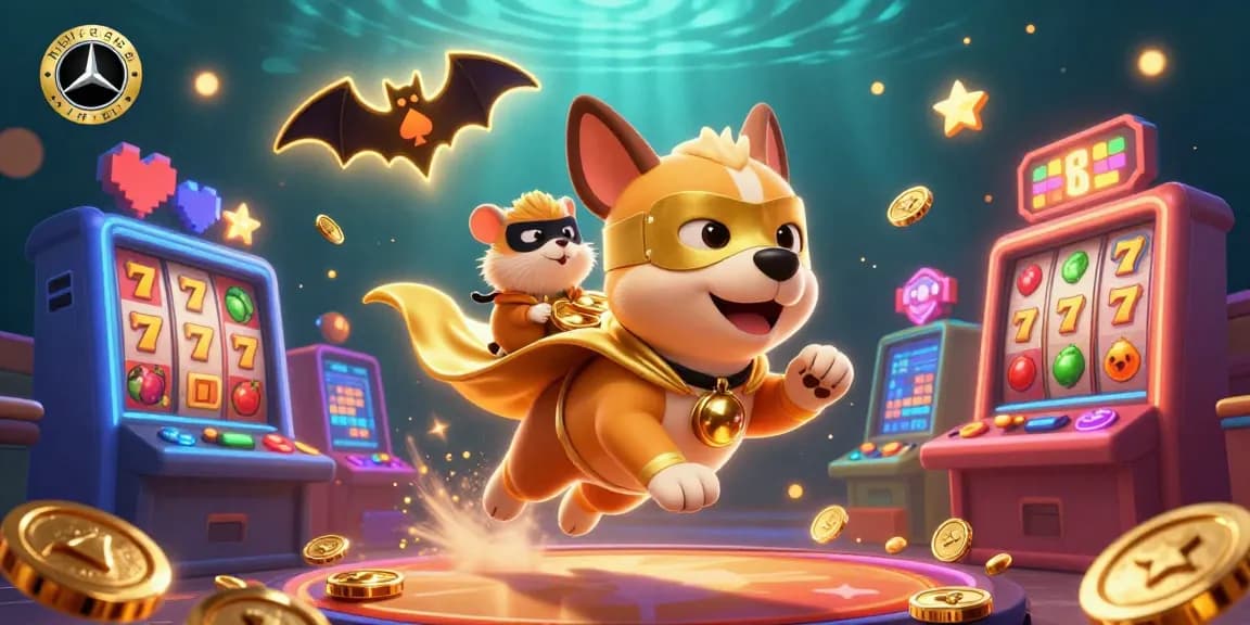 Experience the thrilling casino adventure with mercedes-nohu as the superhero dog flies through slot machines and gold coins.