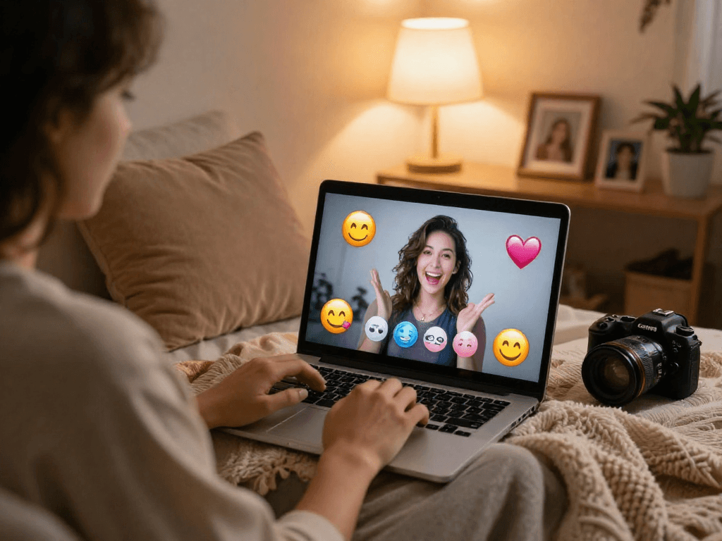 Engaging in a sex chat in a cozy space, conveying warmth and connection.