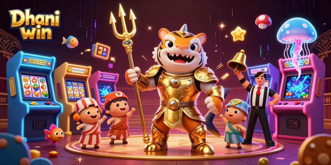 Dhani win showcases an exciting underwater gambling scene with a tiger shark and arcade elements.