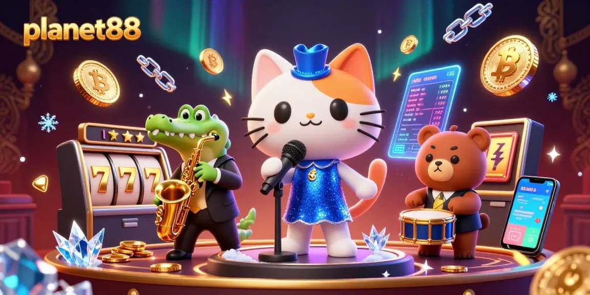 Experience thrilling games at planet88 with dynamic slot reels and vibrant casino characters.