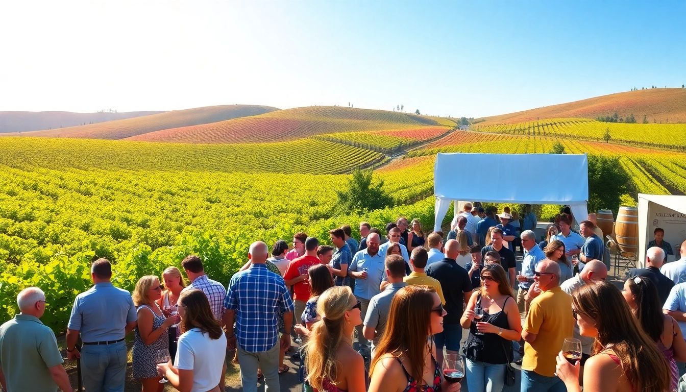 Enjoying the Clarksburg wine festival with friends amid scenic vineyards filled with lively festival-goers.