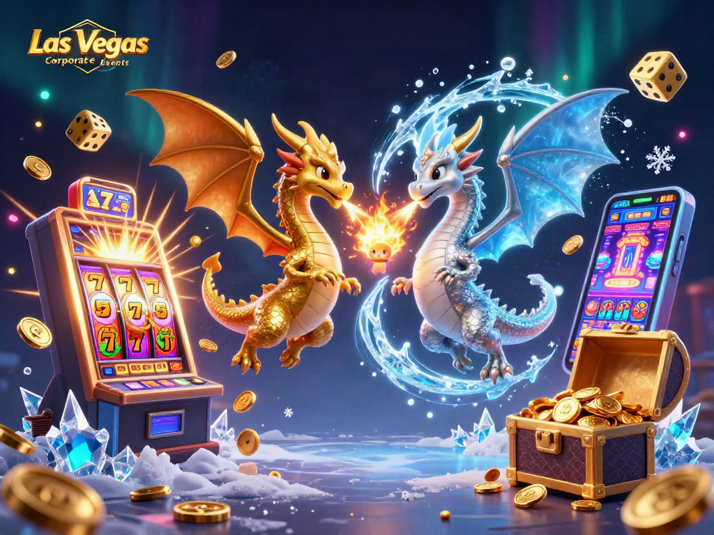 Engage in thrilling Las Vegas Corporate Events with dynamic game elements and cartoon dragons.