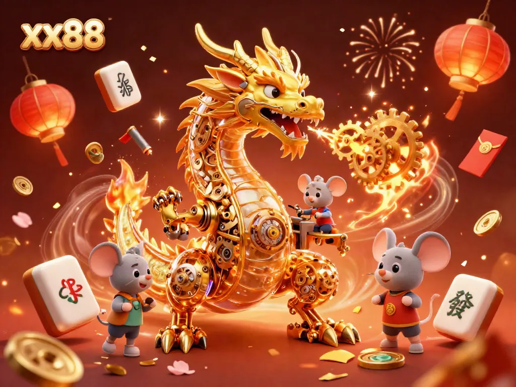 Experience the vibrant world of xx88 with a golden dragon and dynamic gaming elements in 3D.