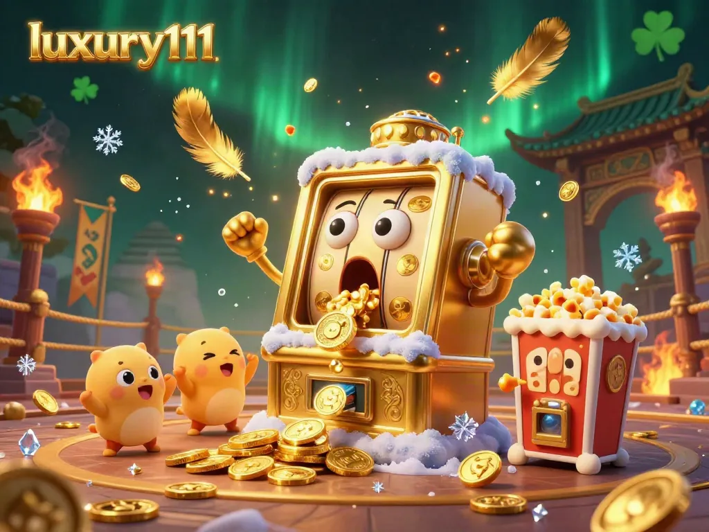 Experience thrilling gameplay with luxury111 as the animated slot machine wins big, surrounded by cheering baby slots.