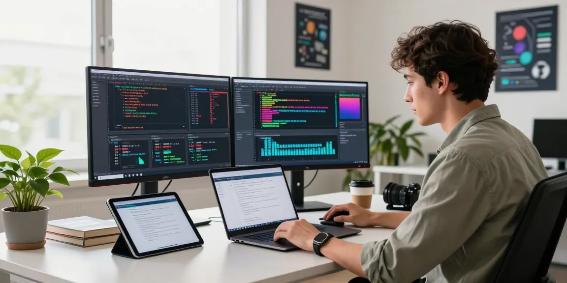 Professional coding workspace showcasing the multi-contract futures batch API with live data analytics and real-time feeds, emphasizing a tech-focused environment.