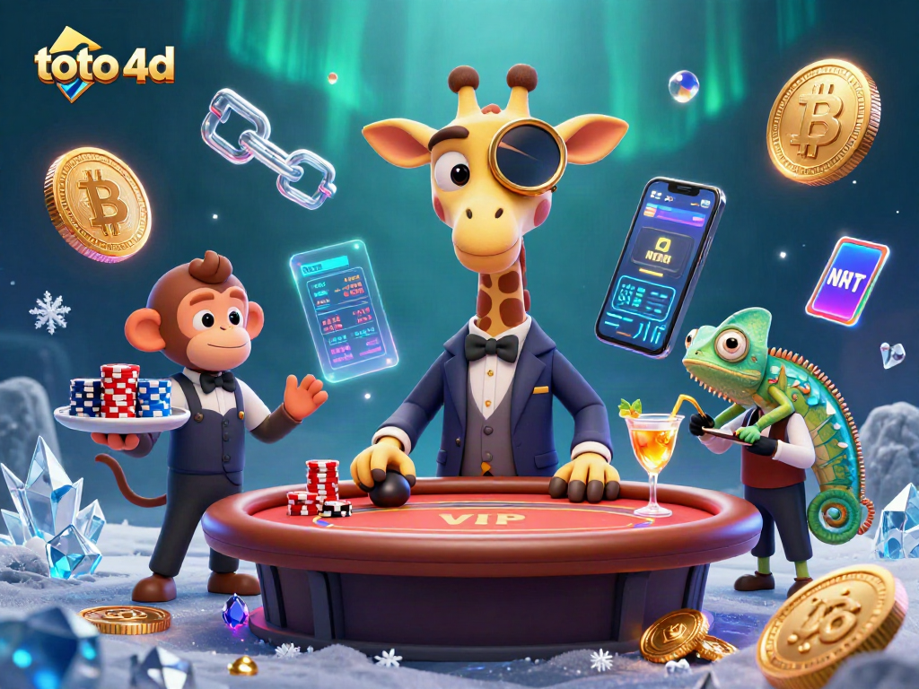Engage with toto 4d through this vibrant 3D illustration featuring a high-roller giraffe and monkey valet.