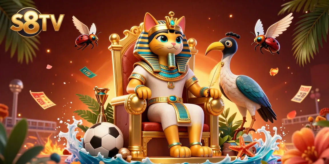 Experience S8TV's live sports betting action with dynamic pharaoh characters and vibrant gambling elements.