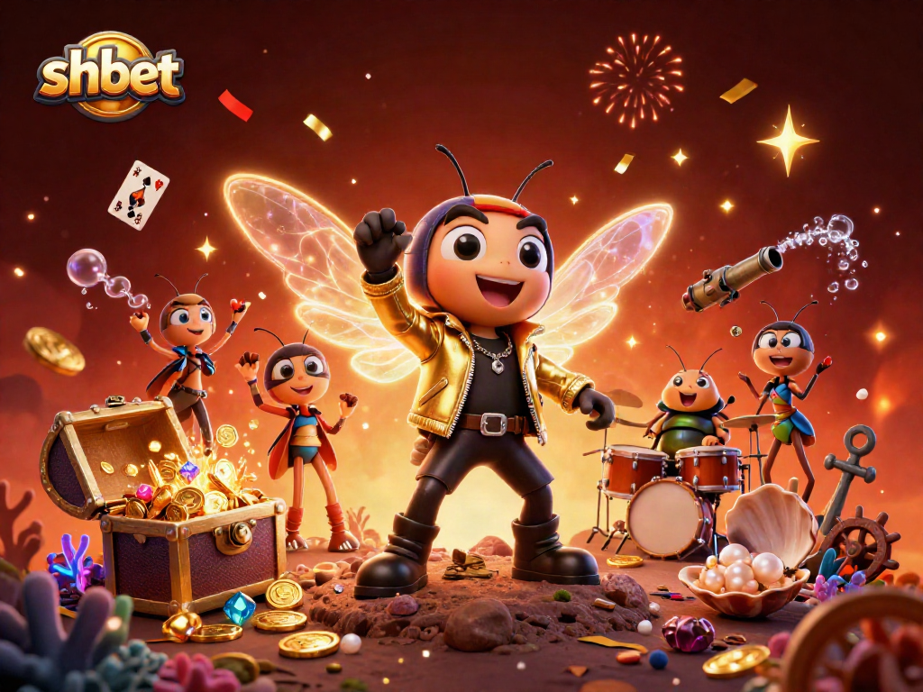Win exciting rewards with shbet in a vibrant casino scene featuring cartoon rock stars.