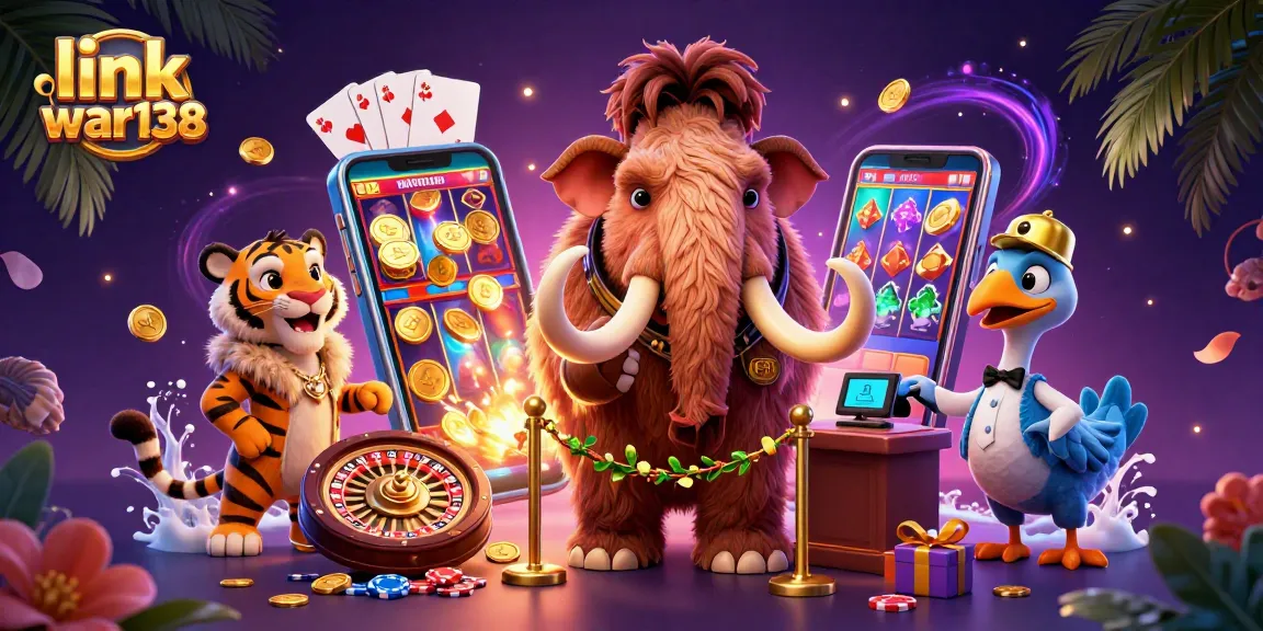 Experience thrilling gameplay with link war138 at the dynamic casino entrance featuring service by a woolly mammoth bouncer.