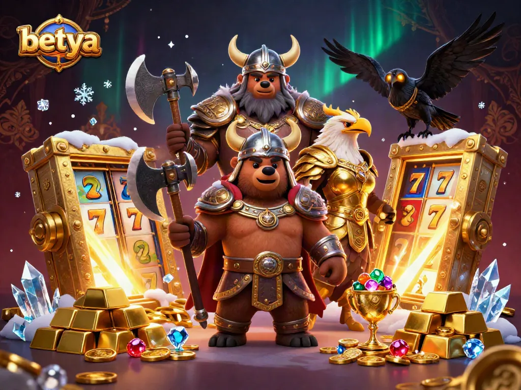 Spin the reels at betya while enjoying a vibrant 3D casino scene filled with treasures.
