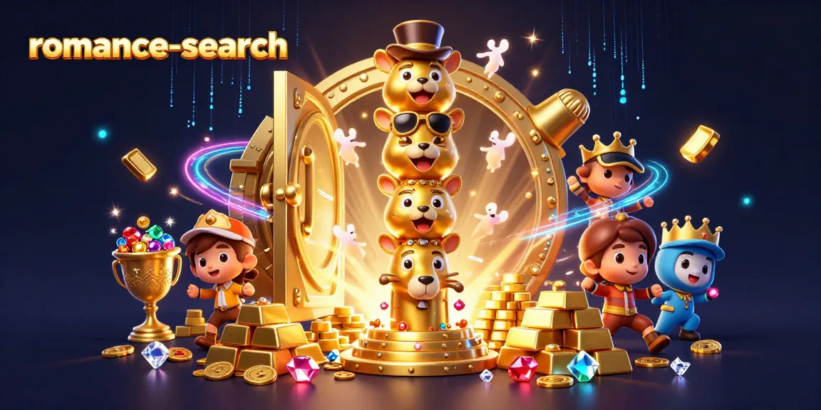 Experience thrill and excitement with romance-search in this dynamic casino scene featuring gold treasures and whimsical characters.