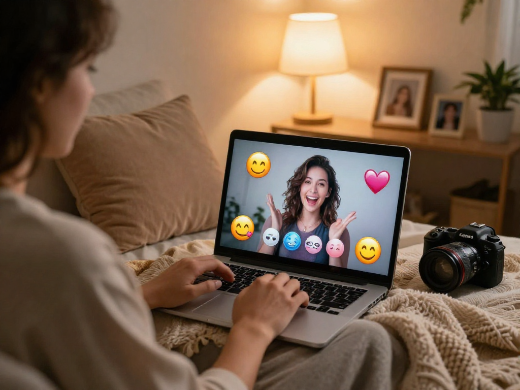 Engaging in a sex chat in a cozy space, conveying warmth and connection.