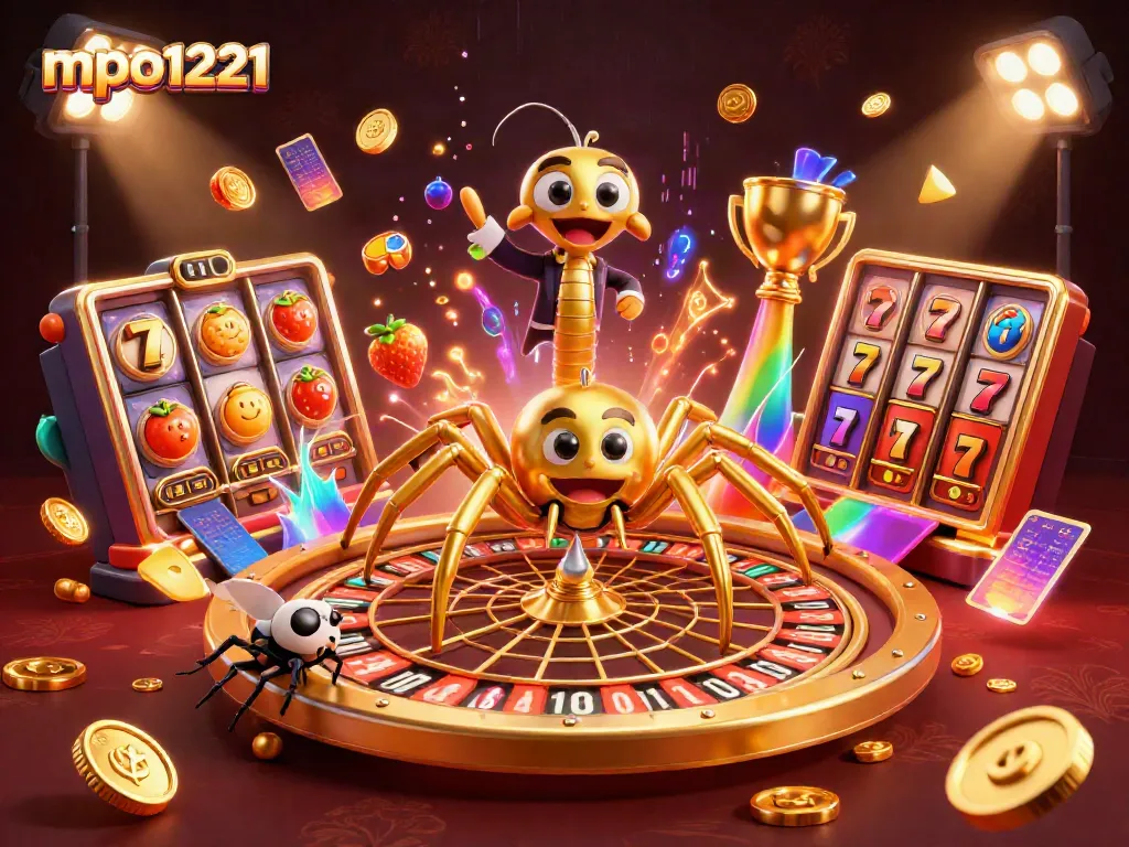 Engage with mpo1221 as a golden spider spins a roulette-inspired web, capturing high-stakes gaming.