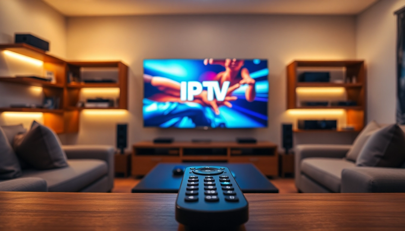 Explore free trial iptv options with a vibrant home entertainment setup featuring sleek technology.