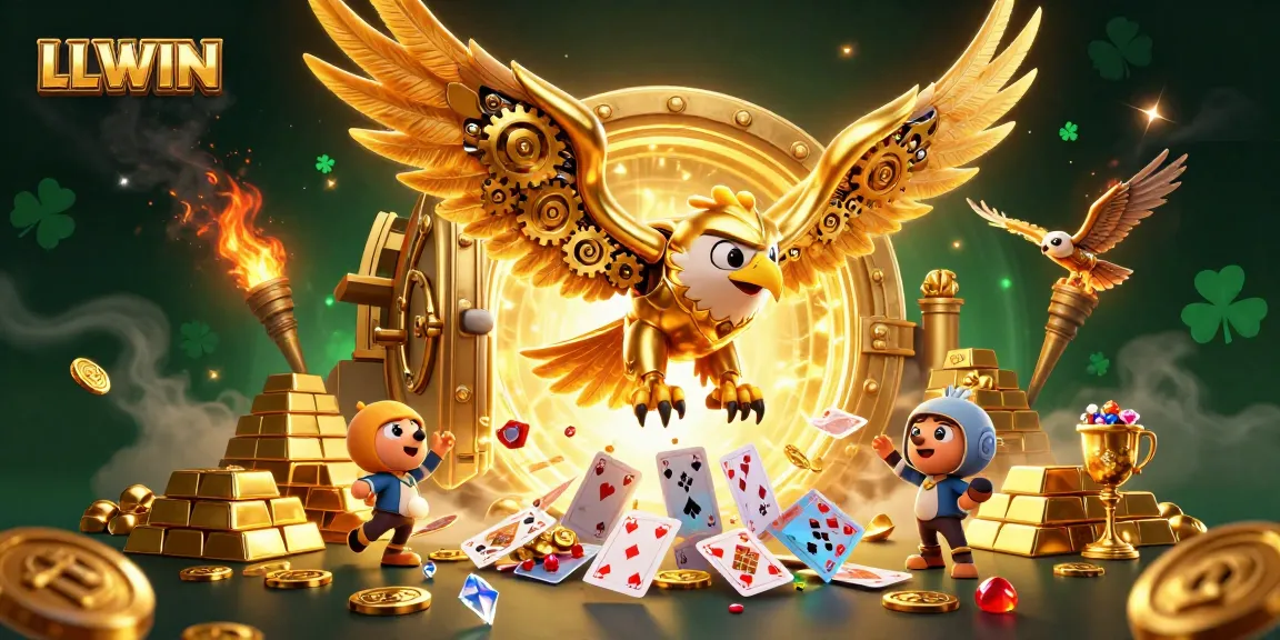 Engage in thrilling gameplay at LLWIN, featuring a cybernetic eagle amid shimmering treasures.