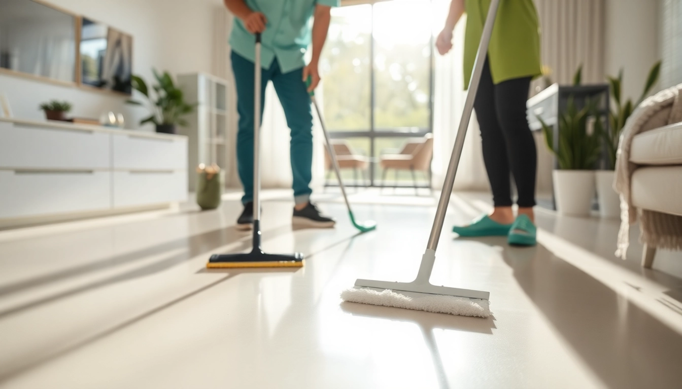 Efficient bond cleaning Logan service showcasing a professional team in action in a bright apartment environment.