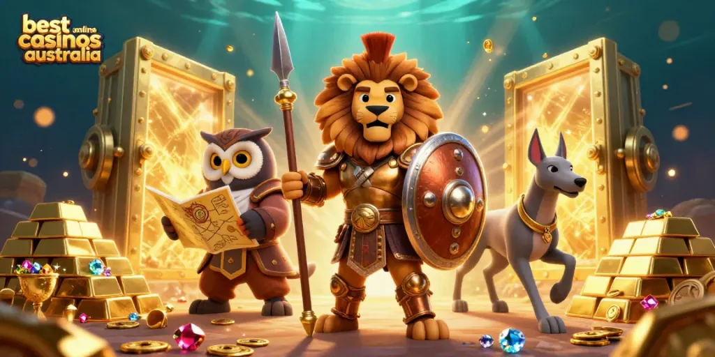 Engage with the exciting best online casinos Australia scene, featuring iconic characters and treasures.